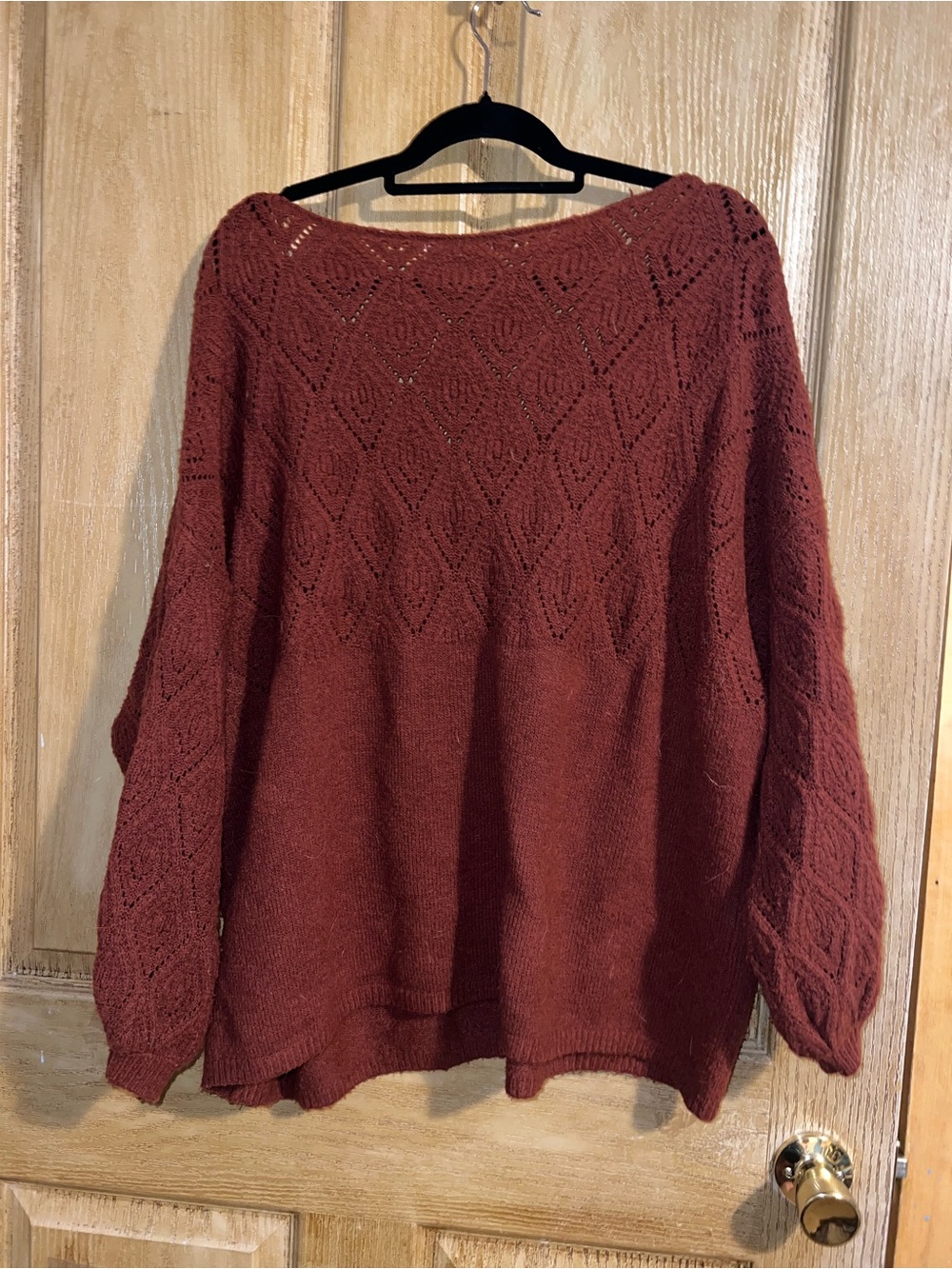 Women's V-Neck Open Knit Sweater - Rust size large but fits XL - Picture 2 of 2